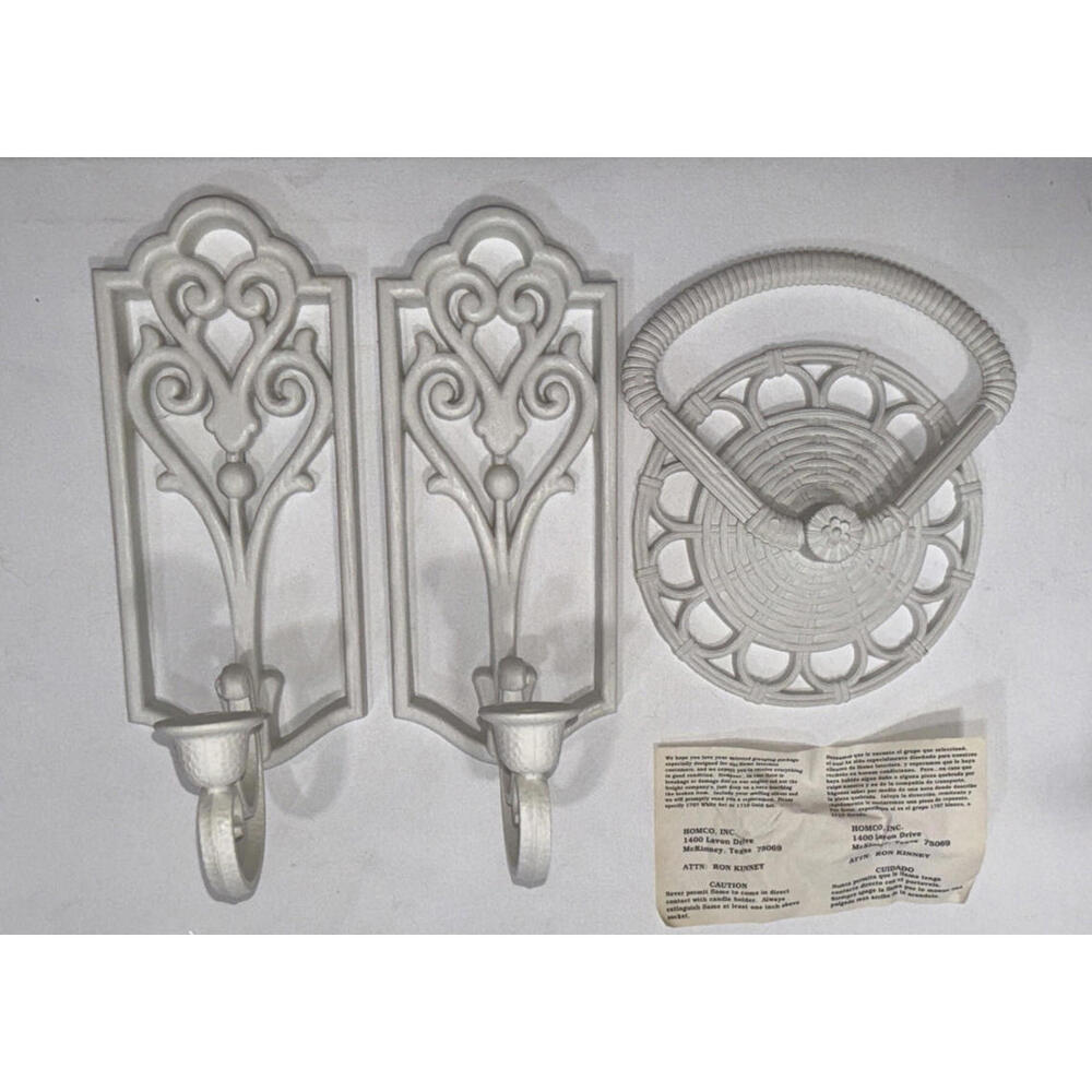 Vtg 1985 Homco White Faux Wicker Rattan Wall Hanging Towel Holder Bath MCM Retro